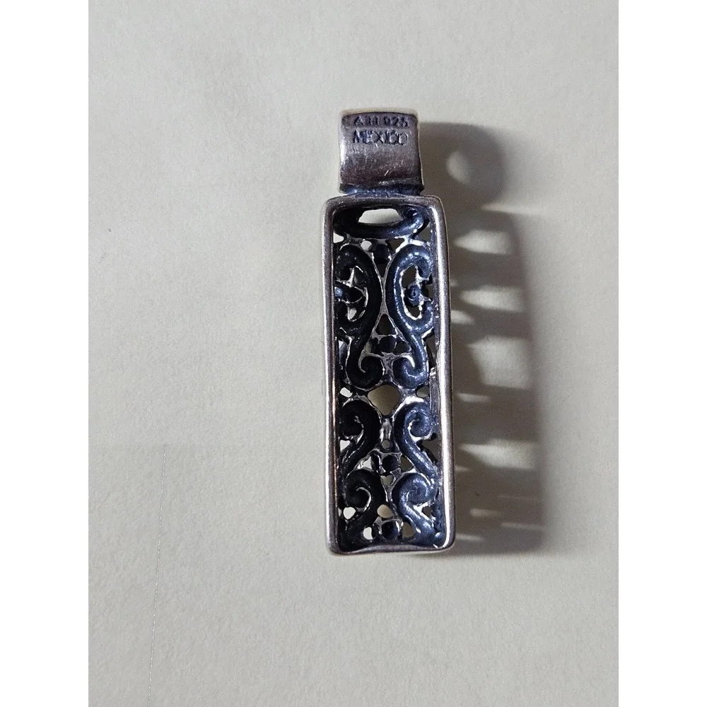 Vintage ATI Mexico 925 Sterling Silver Scrollwork Slider Bar Pendant 1.25